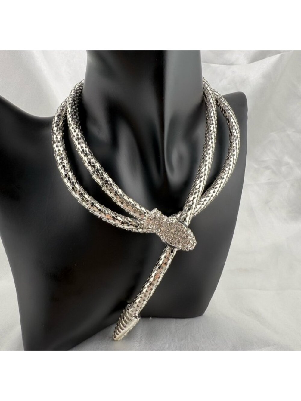 Serpent  snake serpentine zircon diamond multi Silver Snake Necklace
